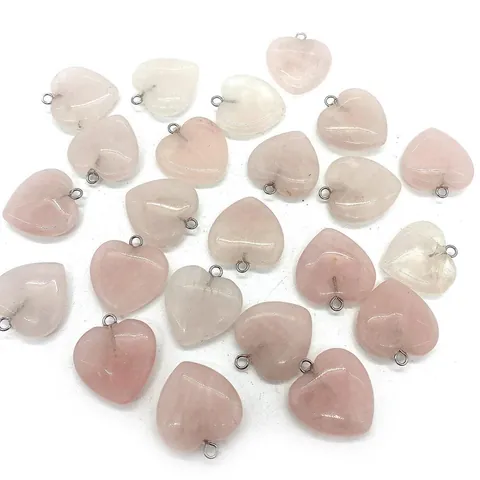 Natural Rose Quartz Heart Shaped Pendant Charm For DIY Jewelry Making Necklace Bracelet Pink Gemstone Stone Accessories