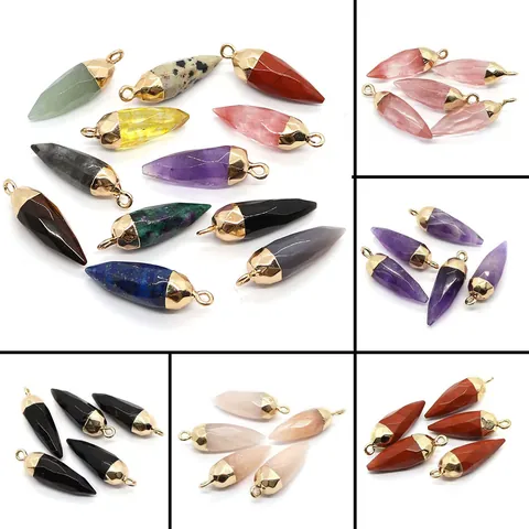 Natuursteen Gefacetteerde Kogelvorm Zeshoekig Prisma Hanger Voor DIY Ketting Sieraden Maken Vergulde Kap Kwartsteen Charm
