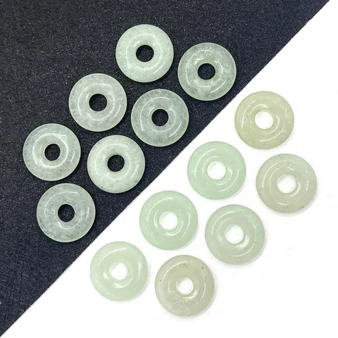Natural Stone Green Aventurine Donut Pendant For DIY Jewelry Making Ping An Kou Round Ring Accessory Polished Gemstone Pendant