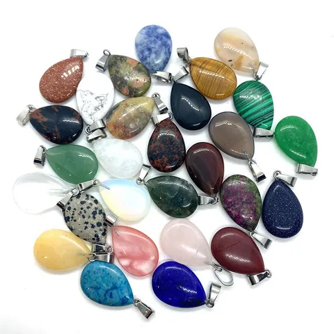 Natural Stone Teardrop Pendants Malachite Agate Tiger Eye Teardrop Charms For DIY Jewelry Making Necklaces Making Craft Accessory Women Jewelry