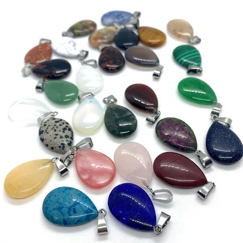 Pendentif Goutte de Pierre Naturelle Charme de Pierre Gemme Polie Avec Fermoir en Métal Pour DIY Fabrication de Bijoux Collier
