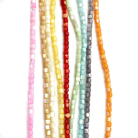 3.5mm Natural Sea Shell Square Loose Beads Iridescent Pearlescent Cubic Spacer Beads For DIY Jewelry Necklace Making Crafts