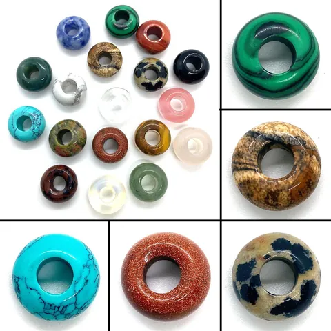 Naturstein Donut Perlen Großes Loch Rund Ring Abstandsperlen Für DIY Schmuckherstellung Halskette Armband Zubehör Polierte Lose Stein Charms