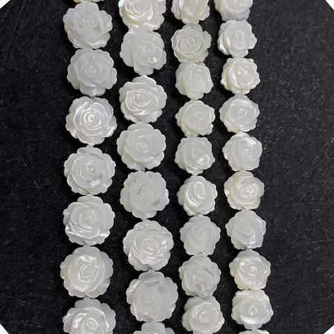 Natural White Mother Of Artificial Pearl Rose Shell Beads Carved Floral Loose Beads For DIY Jewelry Making Necklace Bracelet Accessory