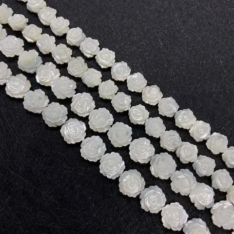 Natural White Mother Of Artificial Pearl Rose Shell Beads Carved Floral Loose Beads For DIY Jewelry Making Necklace Bracelet Accessory