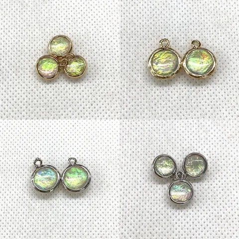 Iridescent Glass Crystal Round Pendant Alloy Metal Frame Gold Silver Charm For DIY Necklace Bracelet Jewelry Making Supplies