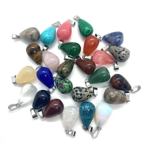 Naturstein Tränen Anhänger Poliert Legierung Metall Verschluss Achat Kristall Charm Für DIY Schmuckherstellung Zubehör Geschenk