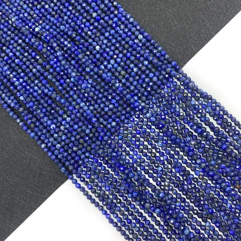 Natural Faceted Lapis Lazuli Round Loose Beads Blue Gemstone Strand For DIY Necklace Jewelry Making Accessories