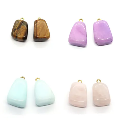 Natural Stone Irregular Pendant Gold Plated Alloy Loop Rose Quartz Tiger Eye Charm For DIY Necklace Jewelry Making Women Men
