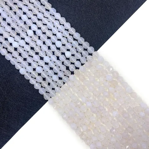Natural Stone Faceted White Agate Round Loose Beads For DIY Jewelry Making Bracelet Necklace Handmade Craft Accessories