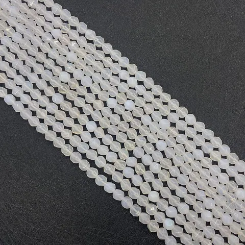 Natural Stone Faceted White Agate Round Loose Beads For DIY Jewelry Making Bracelet Necklace Handmade Craft Accessories