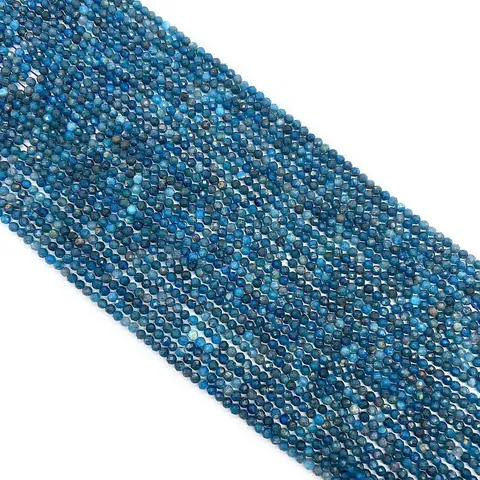 Natural Blue Apatite Faceted Round Beads For Jewelry Making DIY Bracelets Necklaces Small Loose Stone Beads