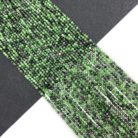 Natural Ruby In Zoisite Faceted Round Loose Beads For Jewelry Making DIY Green Red Gemstone Beads Strand Accessory
