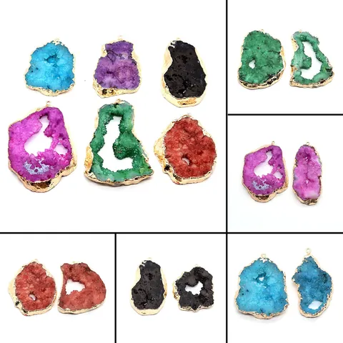 Natuursteen Onregelmatige Geode Druzy Kristallen Hanger Met Vergulde Rand Agaat Charm Voor DIY Ketting Sieraden Maken