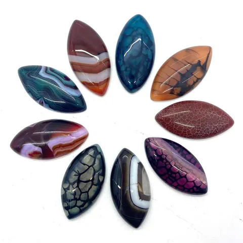 Natural Dragon Vein Agate Marquise Shape Cabochon No Hole Flat Back Polished Gemstone For DIY Jewelry Making Ring Pendant Accessories