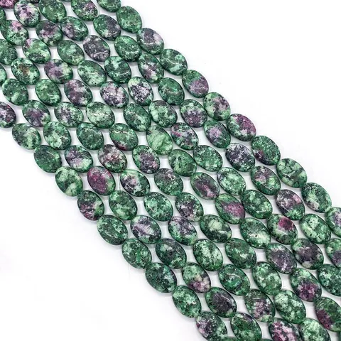 Perles en Pierre Naturelle Rubis sur Zoïsite Forme Ovale Oeuf Plates Perles en Fil pour Fabrication de Bijoux DIY Accessoires Perles en Vrac