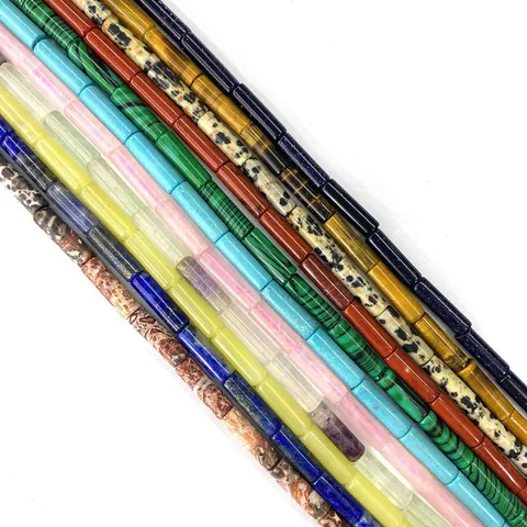Natural Stone Tube Beads 4x13mm Cylinder Spacer Beads For DIY Jewelry Making Necklace Bracelet Tiger Eye Lapis Lazuli Malachite Beads Jewelry Finding