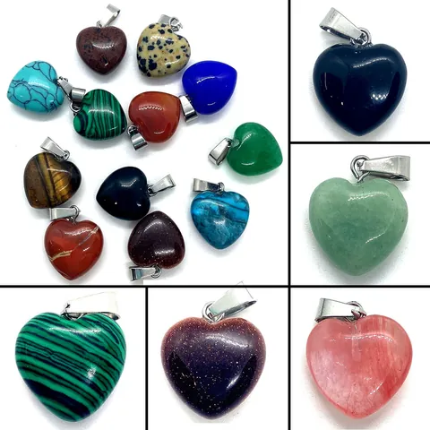 Natural Stone Heart Shaped Pendant 16x18mm Healing Gemstone DIY Jewelry Necklace Making Pendants Only Without Chain