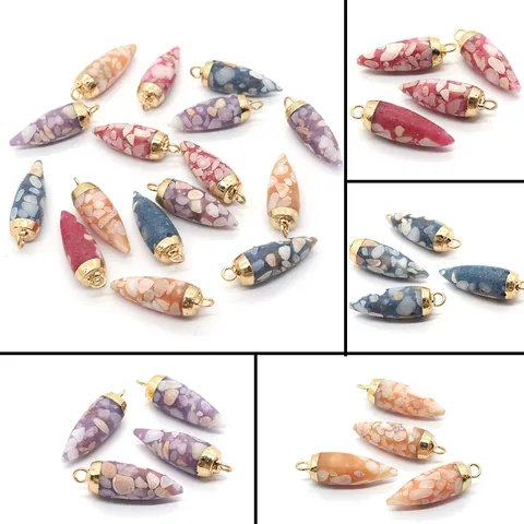 Bullet Shape Flower Turquoise Stone Pendants DIY Jewelry Accessories Gold Plated Alloy Cap Conical Charms For Necklace Making