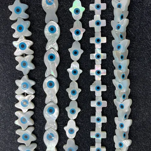 Natural White Mother Of Artificial Pearl Shell Beads Evil Eye Pattern Butterfly Star Heart Shape DIY Jewelry Making Loose Beads