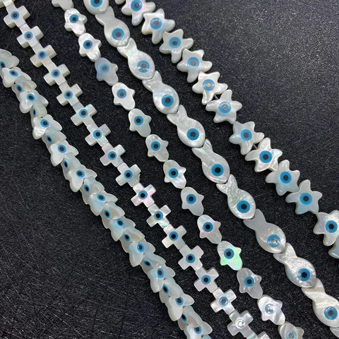 Natural White Mother Of Artificial Pearl Shell Beads Evil Eye Pattern Butterfly Star Heart Shape DIY Jewelry Making Loose Beads