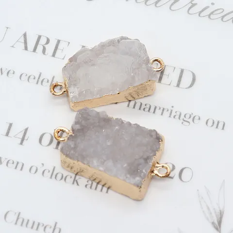 Natuursteen Druzy Kristal Connector Bedeltjes Dubbel Gat Metalen Rand Voor DIY Sieraden Maken Ketting Armband Benodigdheden