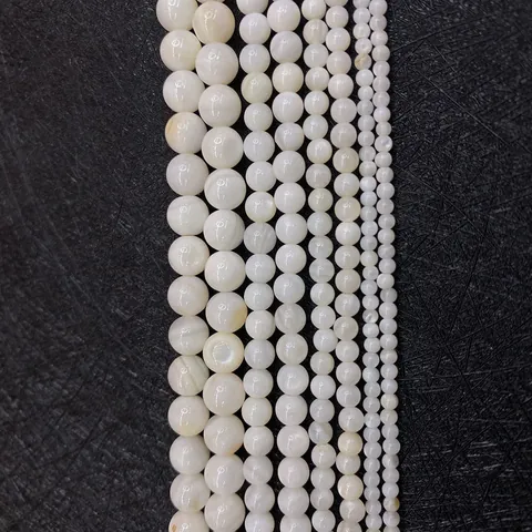 Natural Freshwater Shell Round Loose Beads Polished White Shell Pearl Luster Beads For DIY Jewelry Making Bracelet Accessories