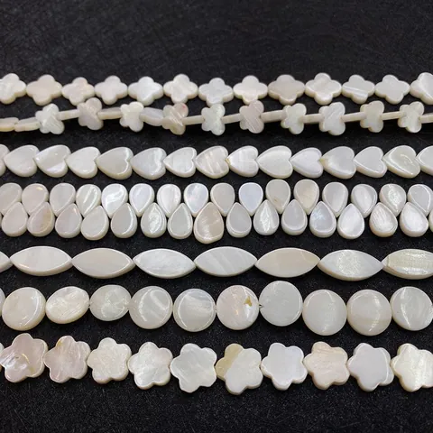 Natural Mother Of Artificial Pearl Shell Loose Beads Iridescent Luster Mixed Heart Flower Clover Water Drop Beads For DIY Jewelry Making
