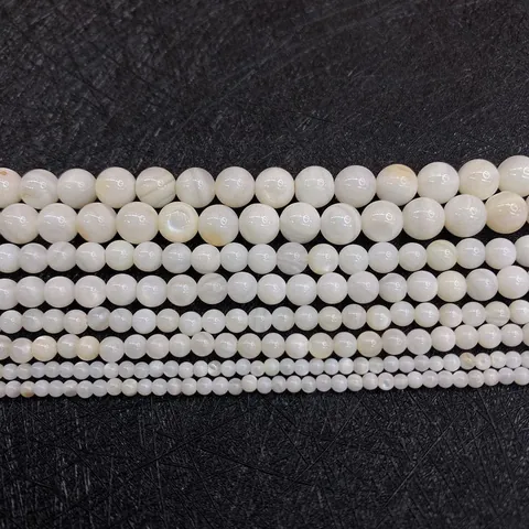 Natural Freshwater Shell Round Loose Beads Polished White Shell Pearl Luster Beads For DIY Jewelry Making Bracelet Accessories