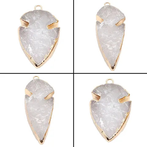 Colgante de Punta de Flecha de Cristal Blanco Natural con Borde Dorado Dijes en Forma de Hoja para Creación de Joyas DIY