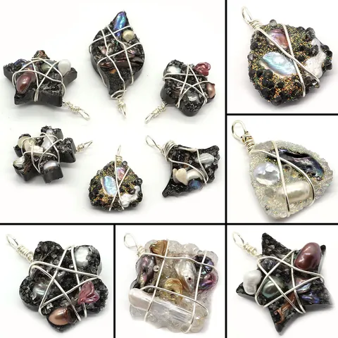 Handmade Wire Wrapped Resin Irregular Artificial Baroque Pearl Leaf Flower Star Shape Pendant DIY Jewelry Making Crafts Accessory