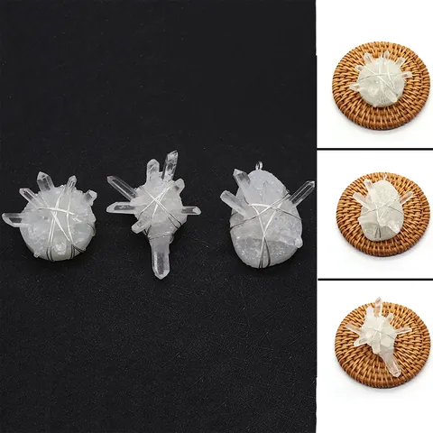 Natural Clear Quartz Crystal Cluster Hand Wrapped Wire Pendant Irregular Stone For DIY Necklace Jewelry Making Accessory