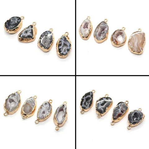 Natural Agate Geode Druzy Pendant Connector Irregular Stone Gold Plated Edge Charms For DIY Necklace Bracelet Jewelry Making Accessory