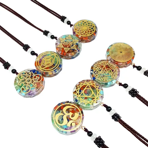 Orgonite Energy Pendant Necklace Resin Natural Stone Seven Chakra Tree Of Life Mandala Yoga Meditation Jewelry For Unisex