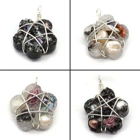 Handmade Wire Wrapped Flower Resin Pendant With Natural Freshwater Pearl And Crystal Chips For DIY Jewelry Making Accessories