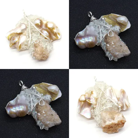 Pendentif Enroulé de Fil de Cristal de Künstliche Perle Baroque Naturel Irrégulier pour la Fabrication de Bijoux DIY Collier Artisanal Fait à la Main