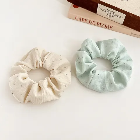 Elegant Fabric Scrunchie With Rhinestones Sweet Korean Style Elastic Hair Band Ponytail Holder Headwear For Women Daily Gift