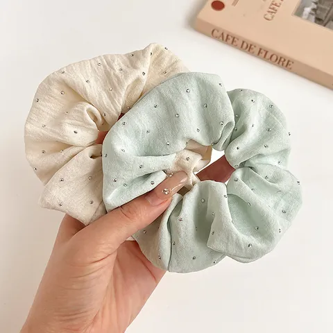 Elegant Fabric Scrunchie With Rhinestones Sweet Korean Style Elastic Hair Band Ponytail Holder Headwear For Women Daily Gift