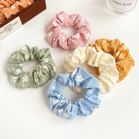 Chouchous en Tissu Floral Frais de Style Coréen Élastiques à Cheveux Doux à Haute Élasticité pour Femmes Accessoires Quotidiens
