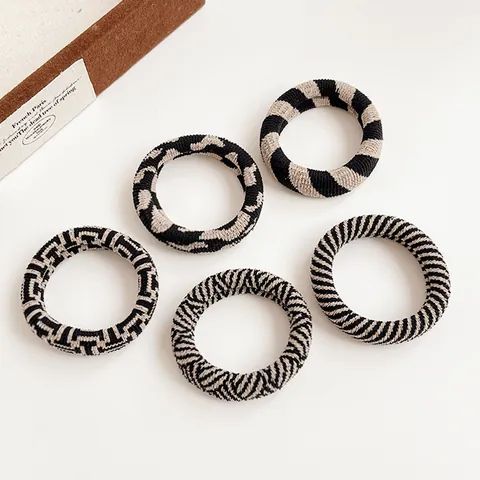 Knitted Checkerboard Hair Ties For Women Vintage Leopard Zebra Pattern Elastic Ponytail Holder Fashion Hair Accessories