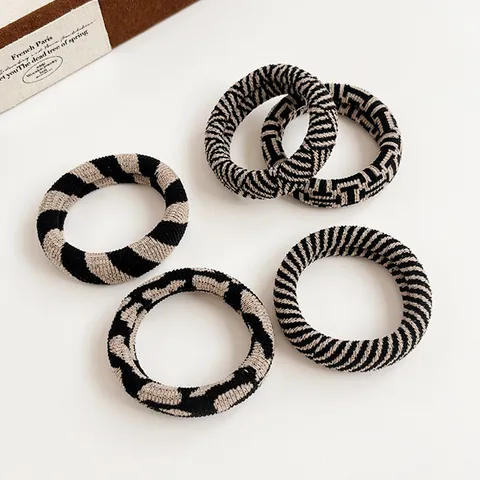 Knitted Checkerboard Hair Ties For Women Vintage Leopard Zebra Pattern Elastic Ponytail Holder Fashion Hair Accessories