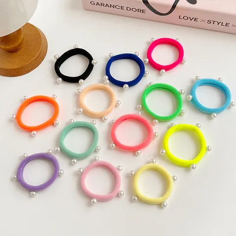Chouchous en Nylon Haute Élasticité pour Femmes Avec Künstliche Perles Artificielles Couleurs Macaron Fluorescentes Accessoires pour Cheveux