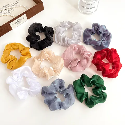 Chouchous Élégants Français en Organza Nacré Attache Cheveux Haute Élasticité Grand Support de Queue de Cheval Femme Accessoires