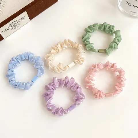Chouchous Élégants en Satin Plissé Avec Strass et Künstliche Perles Artificielles Élastiques à Cheveux pour Femmes Filles Accessoires de Coiffure