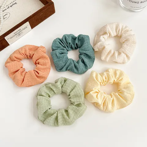 Solid Color Pleated Fabric Scrunchies Academy Style High Elastic Hair Ties For Women Girls Daily Hair Accessories