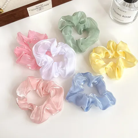 Chouchous Élégants Français en Organza Nacré Attache Cheveux Haute Élasticité Grand Support de Queue de Cheval Femme Accessoires