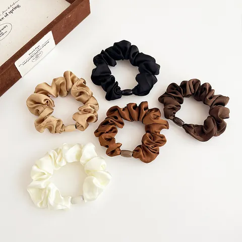 Chouchous en Satin Vintage Français Élastiques à Cheveux Haute Élasticité Bandeaux Plissés Avec Boucle Décorative Pour Femmes Filles Accessoires de Cheveux Quotidiens