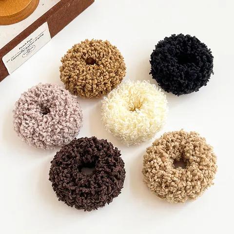 Women Thick High Elastic Plush Hair Scrunchies Faux Fur Solid Color Soft Hair Ties Durable Ponytail Holders Hair Accessories