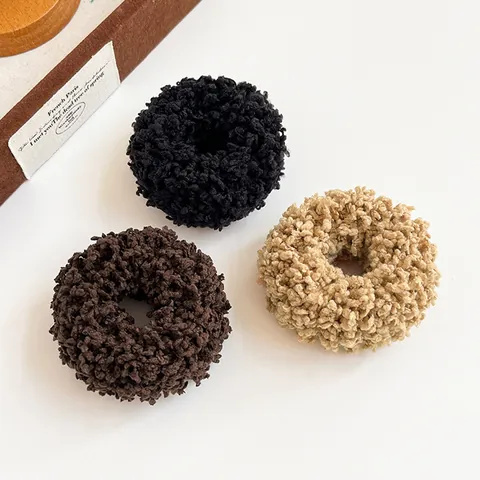 Women Thick High Elastic Plush Hair Scrunchies Faux Fur Solid Color Soft Hair Ties Durable Ponytail Holders Hair Accessories