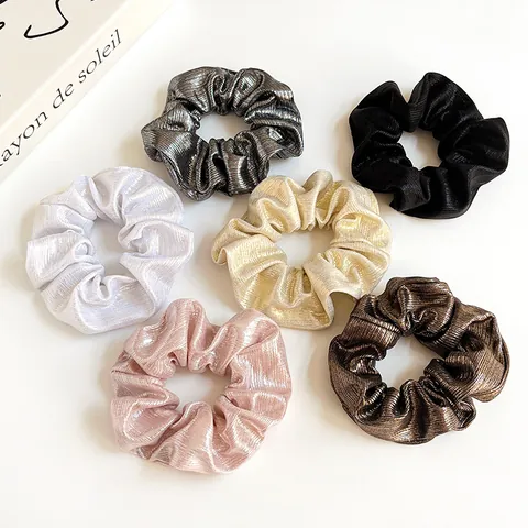 Metallischer Glanz Satin Scrunchie Groß Elastisch Gefaltet Haargummi Elegant Französisch Ponytail Halter Damen Mädchen